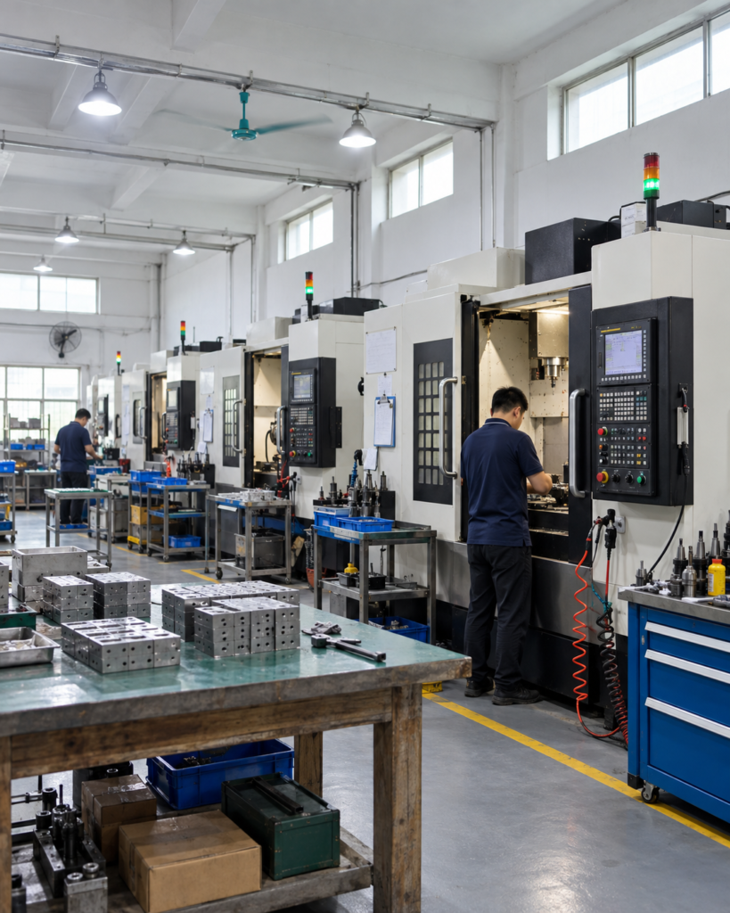 CNC machining workshop for precision linear motion components